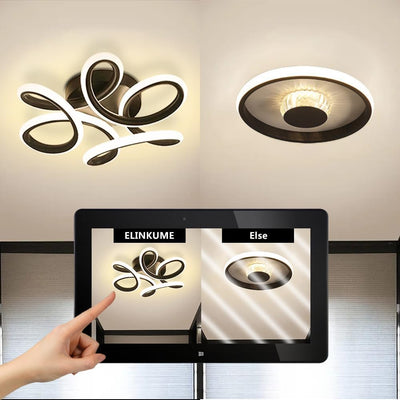 ELINKUME 30W LED Deckenlampe 25CM Schwarz Deckenleuchte Flach Deckenleuchten mit Spiral Gebogenen Ri