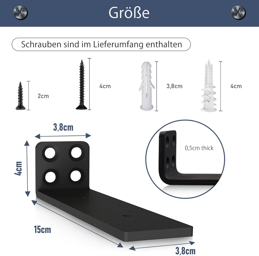 MLOQI 6 stück Regalhalterung Schwarz Regalwinkel Schwerlast, Regalwinkel Schwarz Metall, Wandhalteru