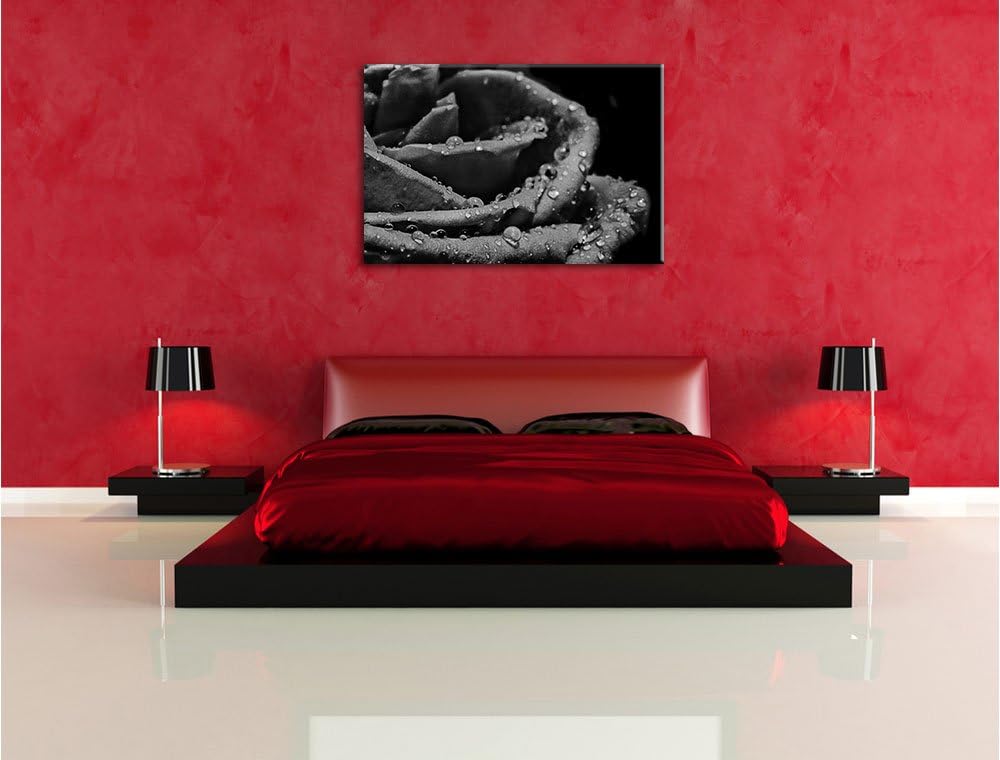Pixxprint Tropfen auf roter Rose als Leinwandbild | Grösse: 100x70 | Wandbild| Kunstdruck | fertig b