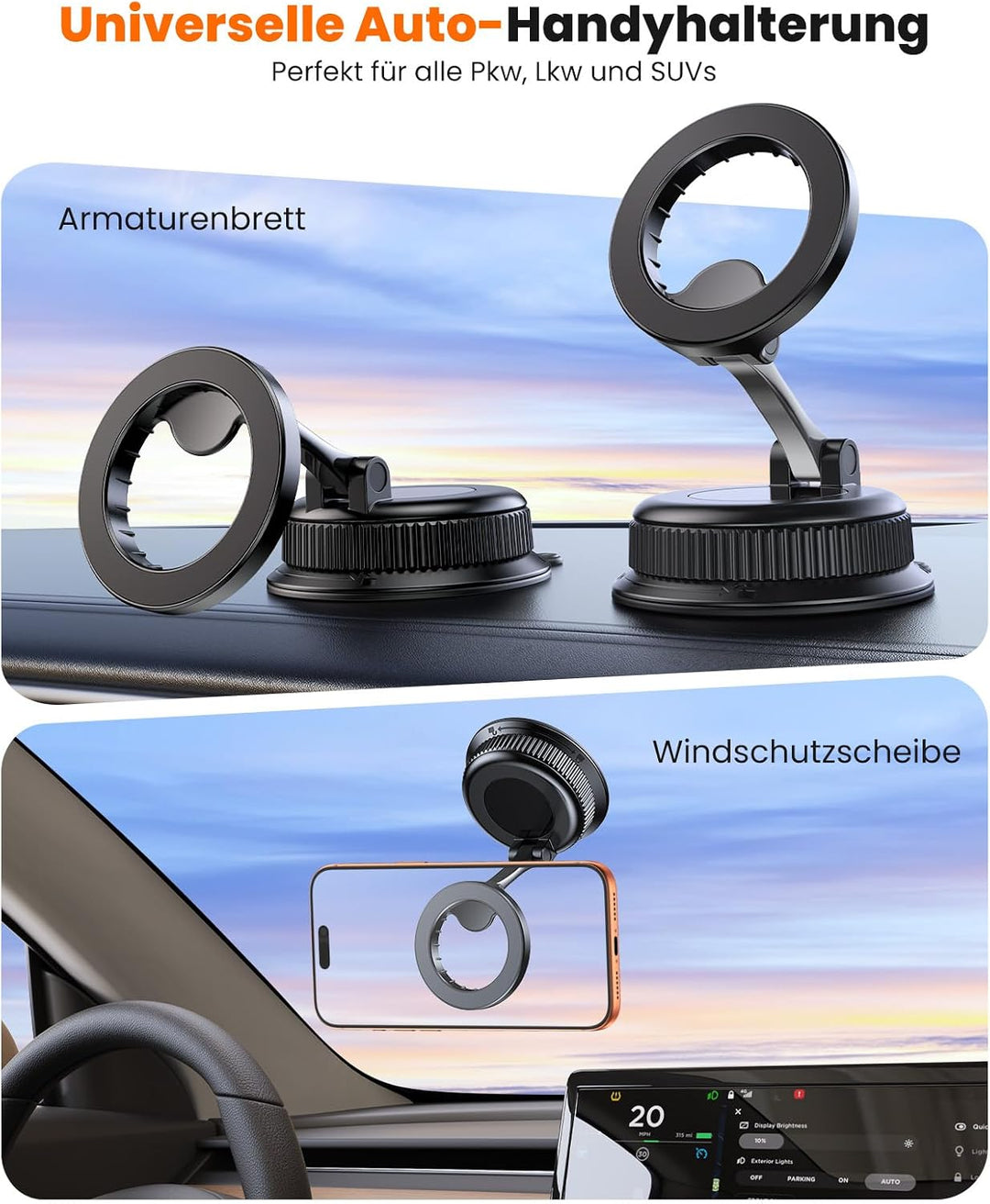 M07 Magnetische Handyhalterung Auto für MagSafe, Zinklegierung Gelenk, Saugnapf Auto Halterung mit A