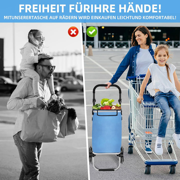 3 in1 Einkaufstrolley Klappbar,Einkaufswagen m𝐢t 56L Kapazität und belastbar bis 35kg,Einkaufswagen