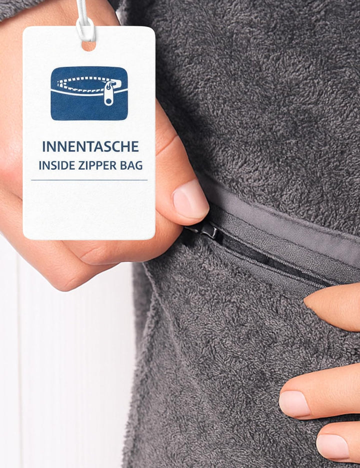 Morgenstern Bademantel Herren Kapuze Frottee 100% Baumwolle Lang Cadiz Salamanca XL Grau, XL Grau