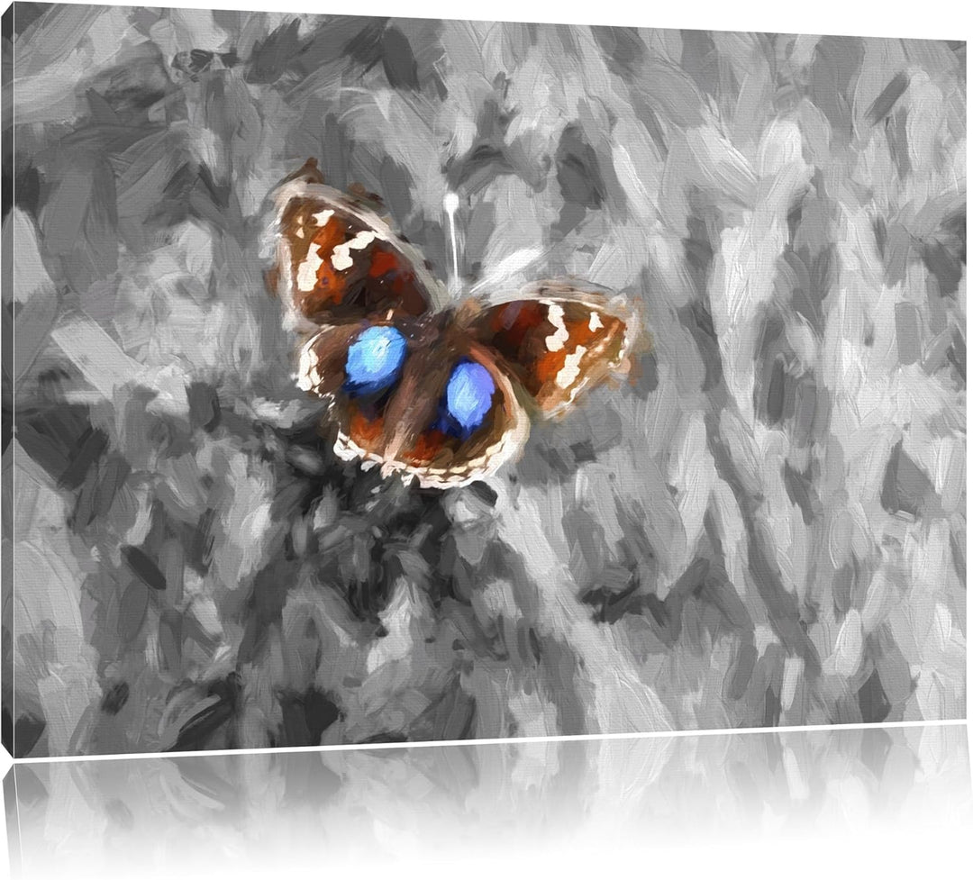 süsser Schmetterling auf Grashalm schwarz/weiss Deluxe Format: 100x70 cm auf Leinwand, XXL riesige B