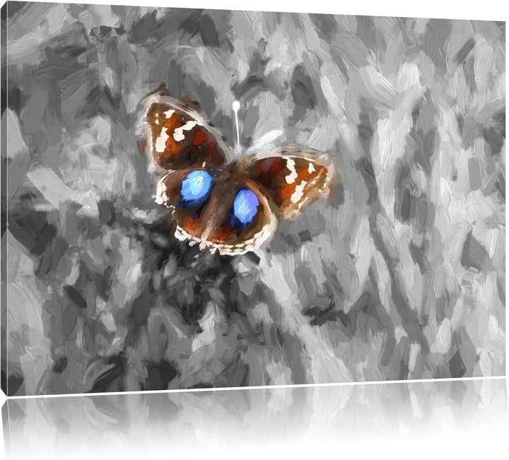 süsser Schmetterling auf Grashalm schwarz/weiss Deluxe Format: 100x70 cm auf Leinwand, XXL riesige B