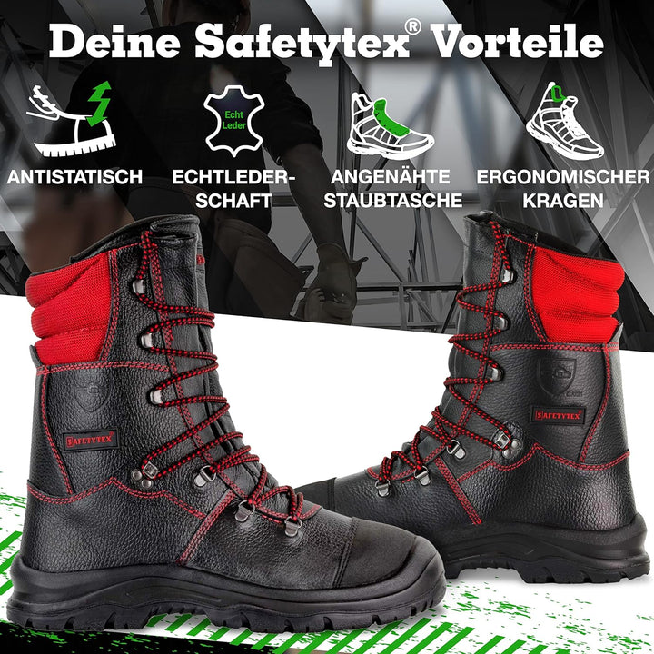 Safetytex Forststiefel Kettensägen Schnittschutzstiefel Waldarbeiterstiefel Leder Forst Schnürstiefe