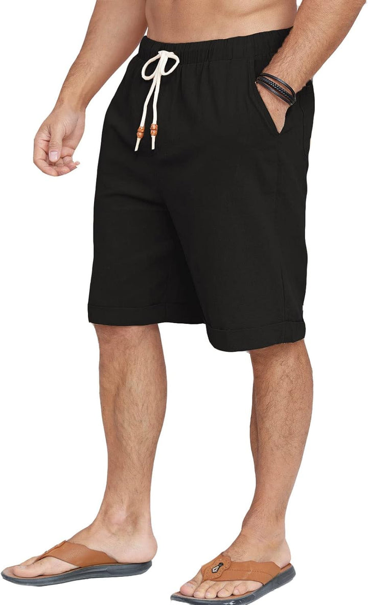 Halfword Leinenhose Herren Kurz Leinen Shorts Kordelzug Strand Freizeithose Leichte Urlaub Sommer 3X