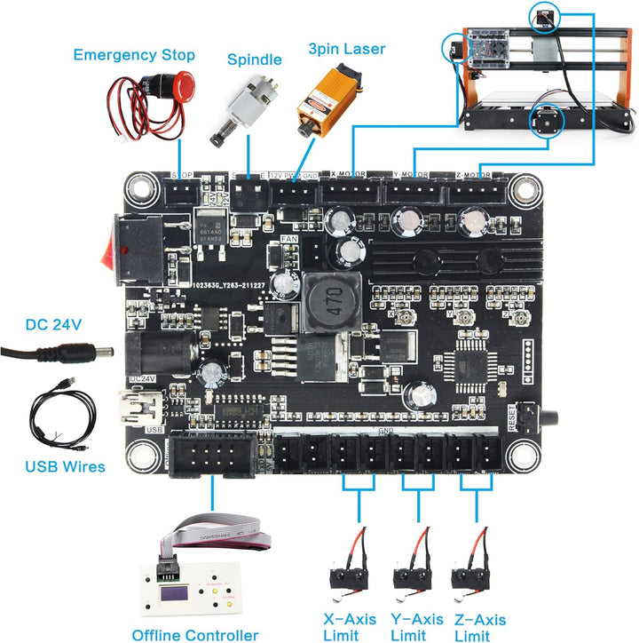 RATTMMOTOR Upgrade CNC 3018 Pro,3 Achsen GRBL Steuerung,mit X Y Z Achse Limiter+Not-Aus Funktion,DIY