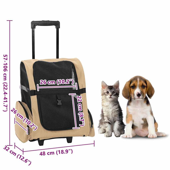 vidaXL Trolley für Haustiere 3-in-1 Sandfarbe 48x32x(57-106) cm cm Oxford-Gewebe, Sandfarbe