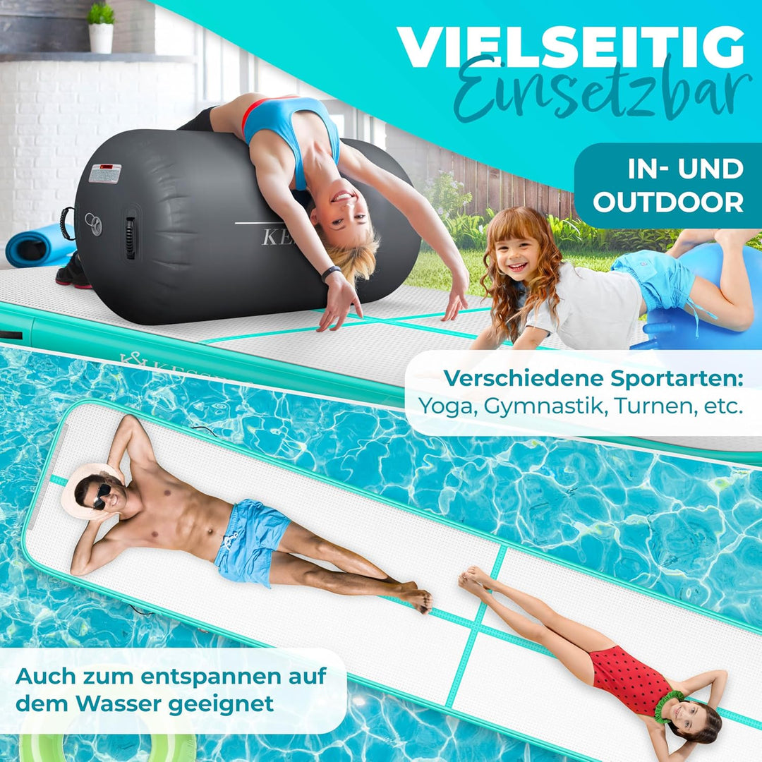 KESSER® Turnmatte Aufblasbar Airtrack Fitness-Matte Gymnastikmatte | inkl. Tragetasche & elektr. Luf