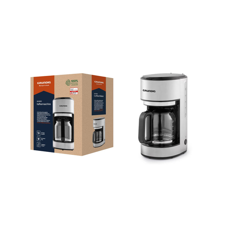 Grundig KM5620 Kaffemaschine, 1000W, 10 Tassen (1,25l), 1000, Edelstahl/Schwarz