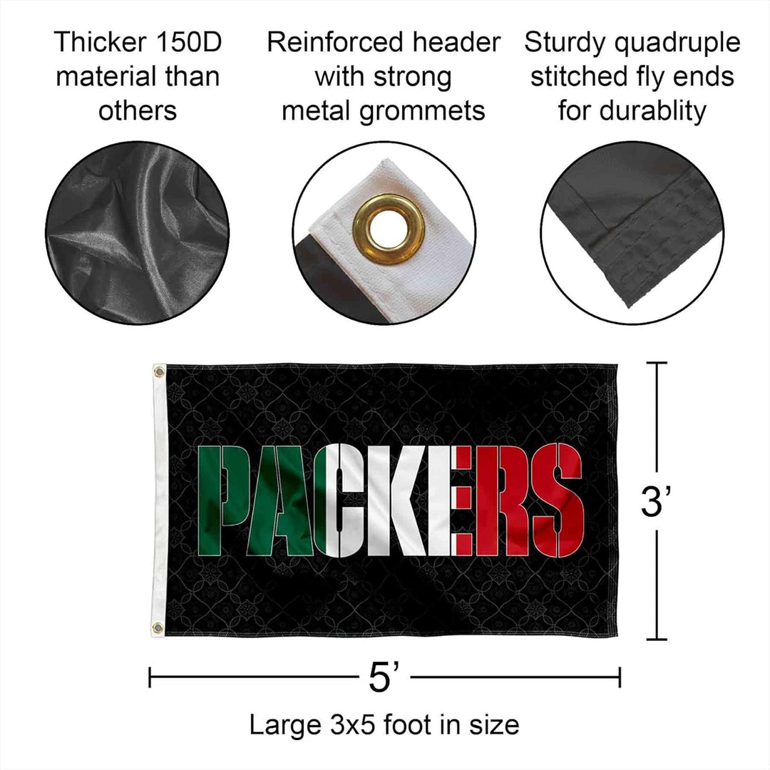 WinCraft Green Bay Packers Mexiko-Flagge, mexikanische Farben, für drinnen und draussen, 90 x 150 cm