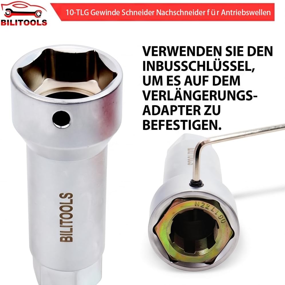 BILITOOLS 10-TLG Gewinde Schneider Nachschneider für Antriebswellen, Radbolzen Gewinde Nachschneider