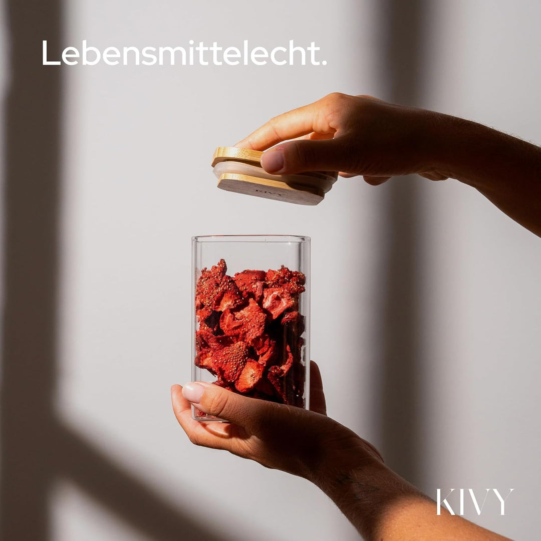 KIVY Vorratsgläser mit Deckel - 4 x 600ml - Kleine Vorratsdosen mit Bambusdeckel - Vorratsdosen Glas