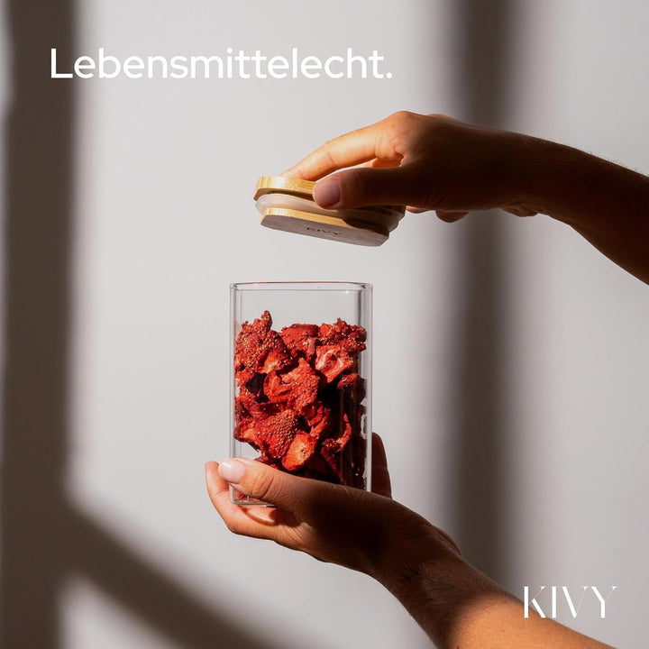 KIVY Vorratsgläser mit Deckel - 4 x 600ml - Kleine Vorratsdosen mit Bambusdeckel - Vorratsdosen Glas