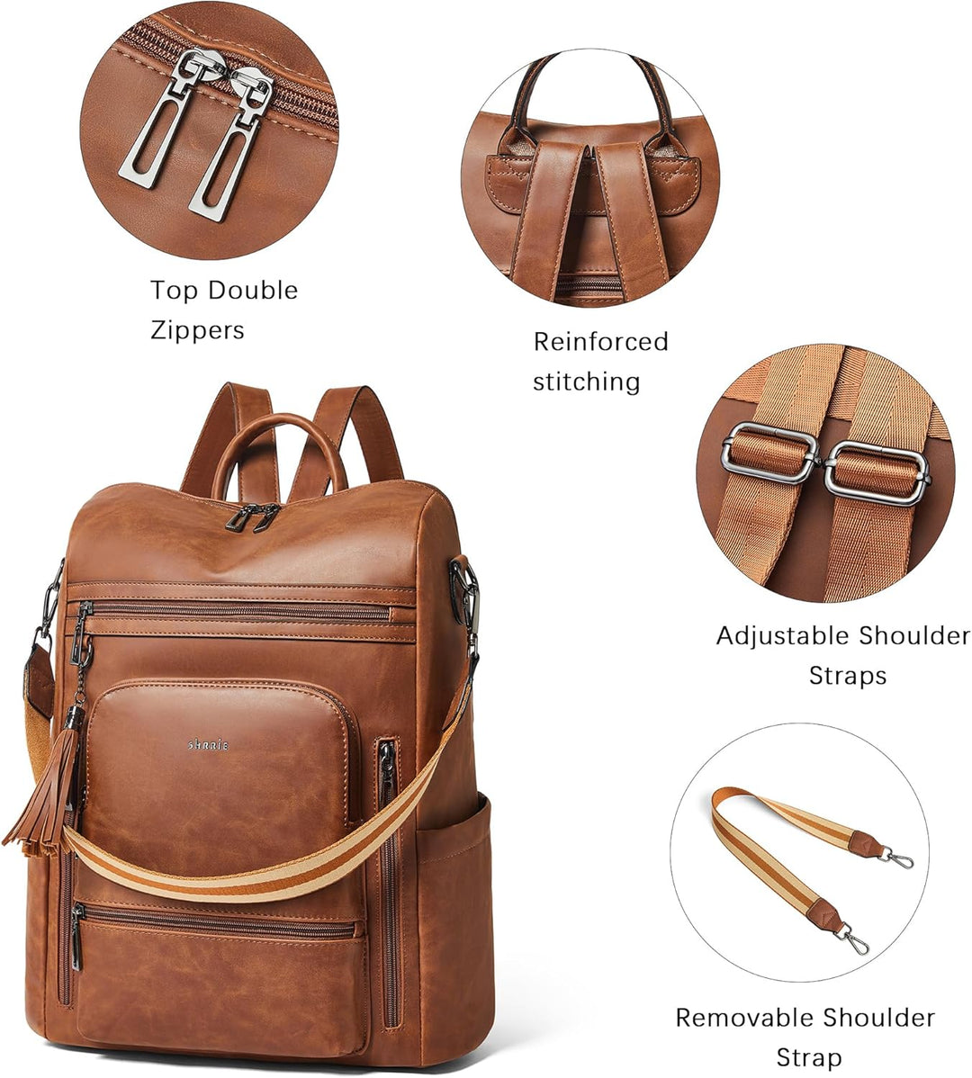 Shrrie rucksack damen elegant geeignet für 15,6Zoll-Notebooks Langlebig wasserdicht Damen aus Leder