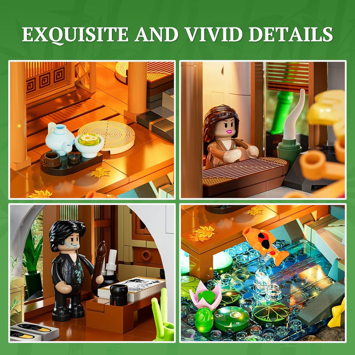 Lumibricks Bambushaus Beleuchtetes Baustein-Set – 2432 Teile Retro Chinesisches Gartenhaus & Baumhau
