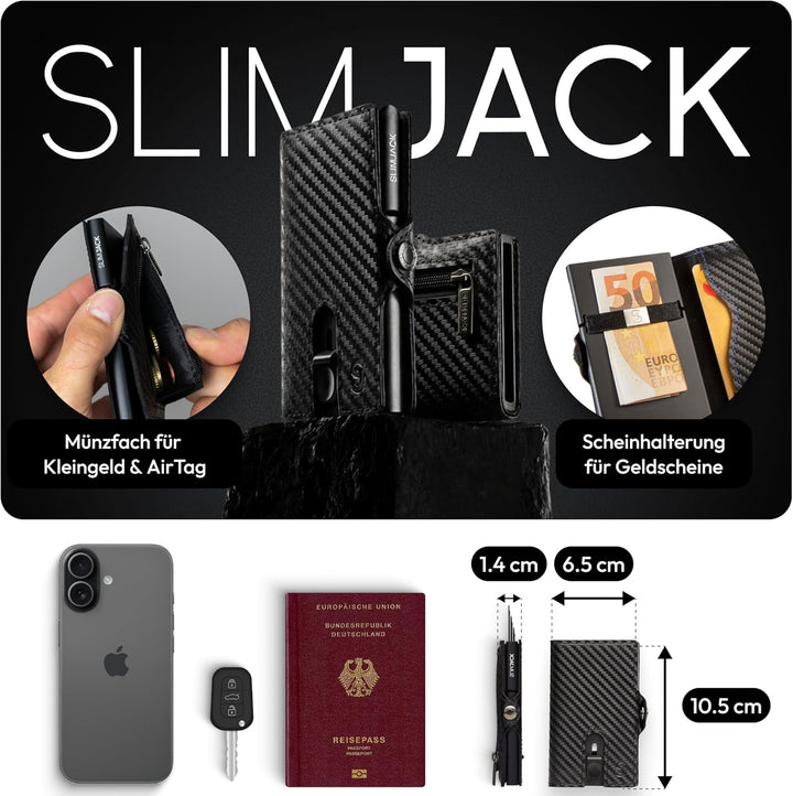 SLIMJACK Smart Wallet mit Münzfach - Kreditkartenetui mit RFID-Schutz - Geldbeutel für Herren - Alum