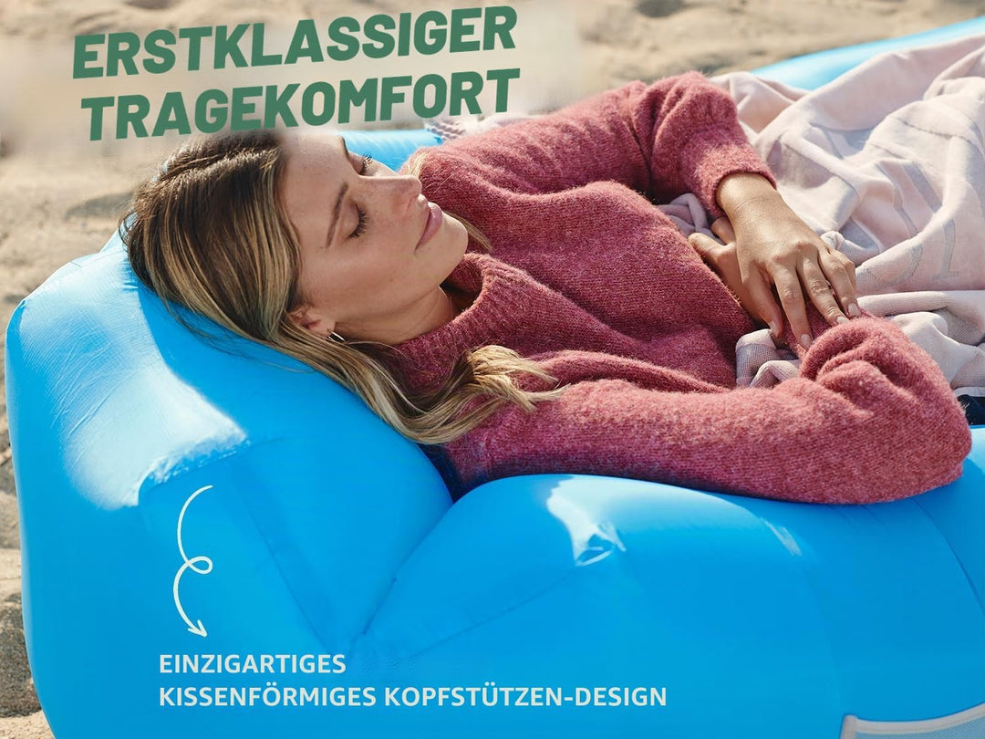 Wekapo Aufblasbarer Lounger mit Tragebeutel, Sicherungsstock und Pflaschenöffner für Reisen, Camping