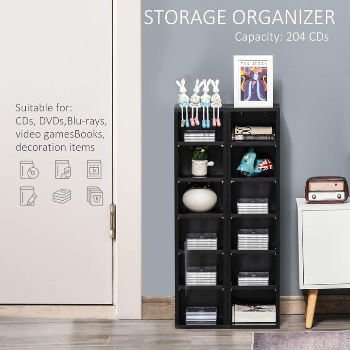 HOMCOM 2er-Set Regale Säulenschrank CD-DVD-Aufbewahrung 6 + 6 Fächer 21 x 22,5 x 88,5 cm max. Kapazi