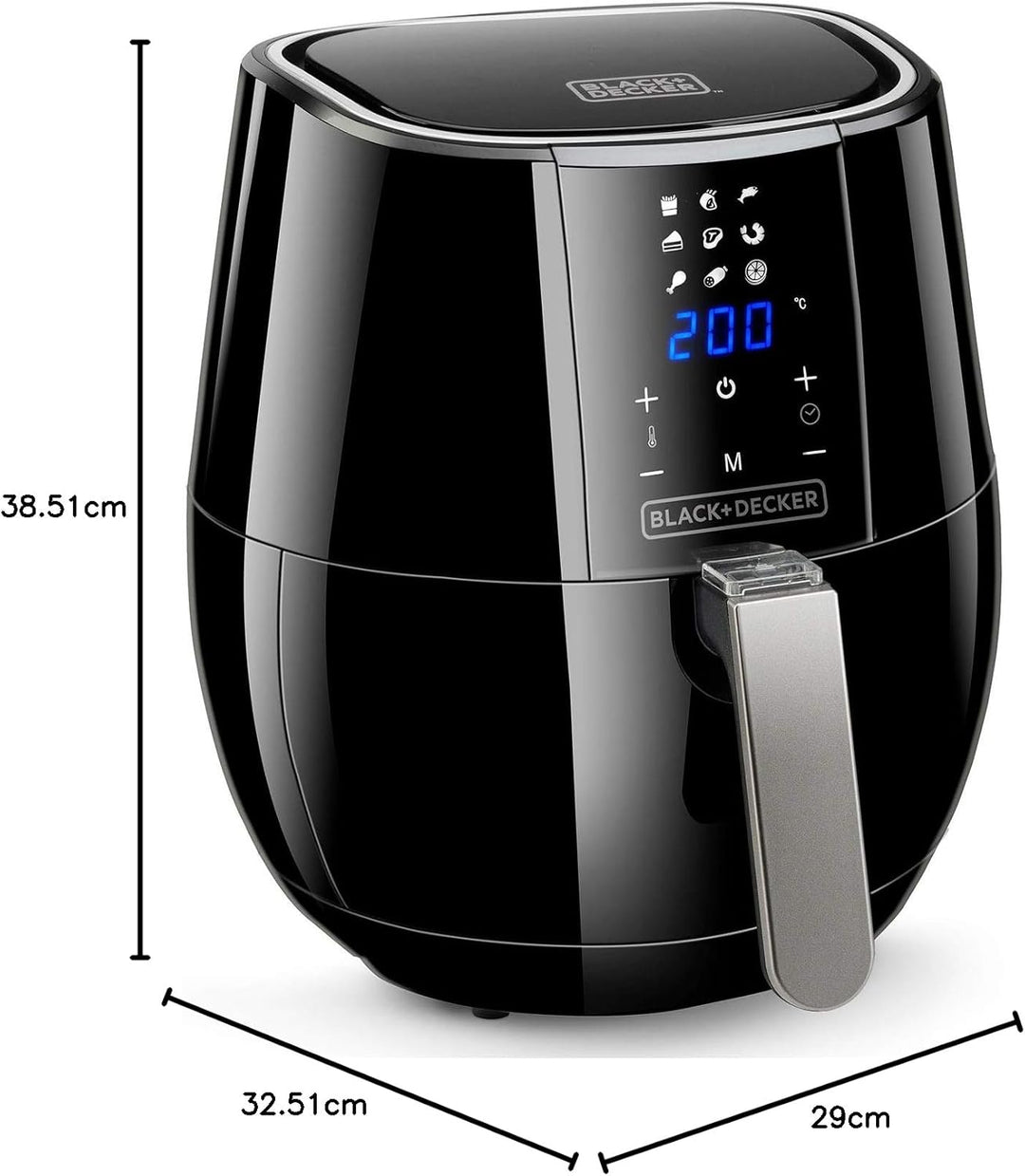 BLACK+DECKER BXAF3500E - Digitale Heissluftfritteuse, 1500W, 3l, Ohne Öl, Frittieren, braten, backen