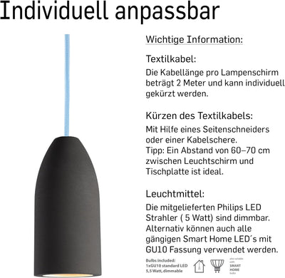 Buchenbusch urban design Pendelleuchte 3-flammig dark edition, Lampe Esstisch mit Textilkabel Light