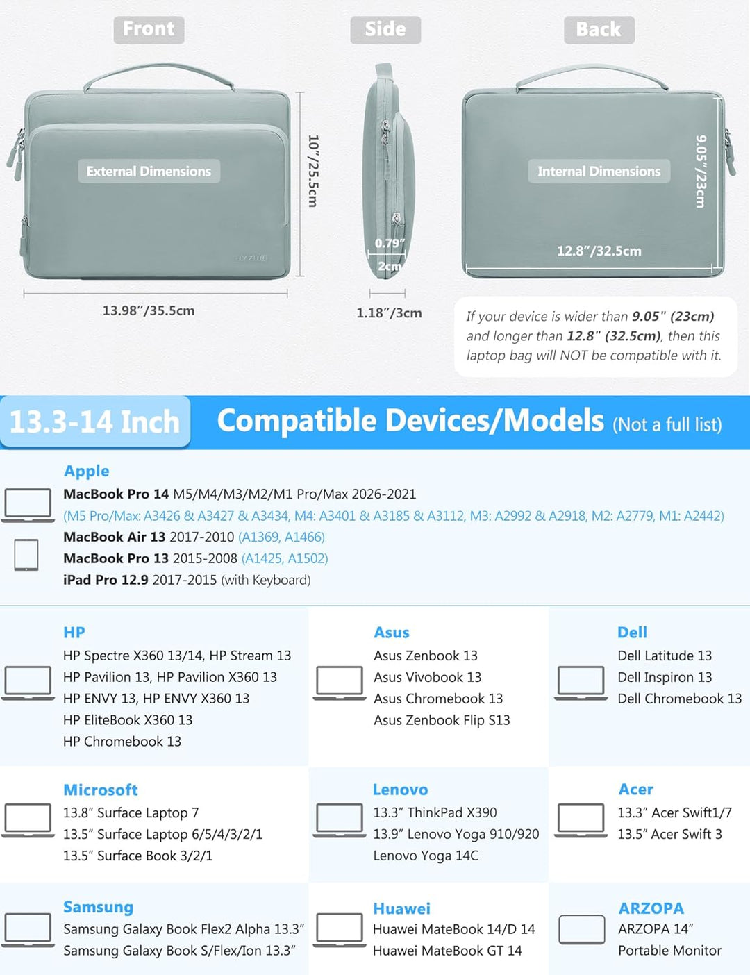 HYZUO 13,3-14 Zoll Laptop Hülle Tasche für MacBook Pro 14 M5-M1 A3426 A3427 2026-2021, 13,3" MacBook