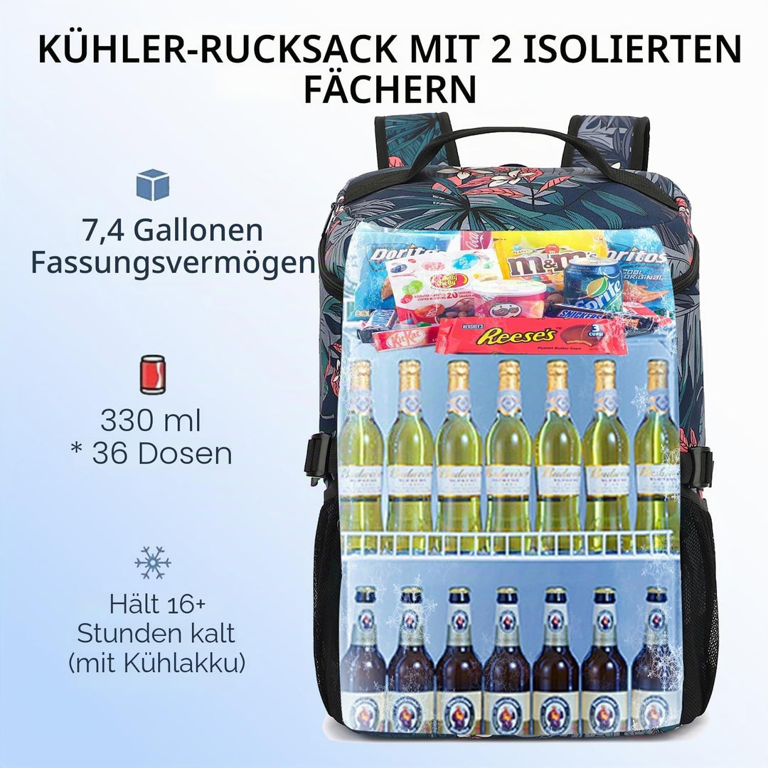 Kalesi Kühlrucksack 36 Dosen Leichter Isolierter Rucksack Kühler Auslaufsicher Reise Camping Mittage