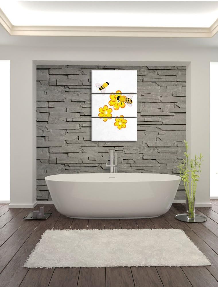 Pixxprint hübsche Bienen mit Blumen als Leinwandbild/Grösse: 3 Teilig (120x80) cm/Wandbild/Kunstdruc