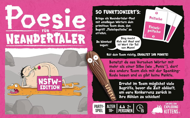 Exploding Kittens, Poesie für Neandertaler NSFW-Edition, Partyspiel, Kartenspiel, 2+ Spieler, Ab 18+