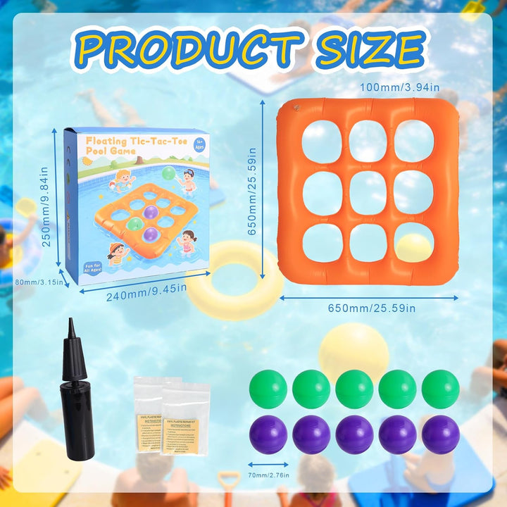 Poolspiel-Set Tic-Tac-Toe,Aufblasbares Poolspielzeug Mit 10 Bällen, Handpumpe,Wasser Schwimmender Ti