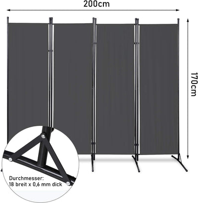 Gimisgu Paravent 200x170cm Raumteiler Gross Garten Stellwand Trennwand Balkon Sichtschutz, 4 Teilig,