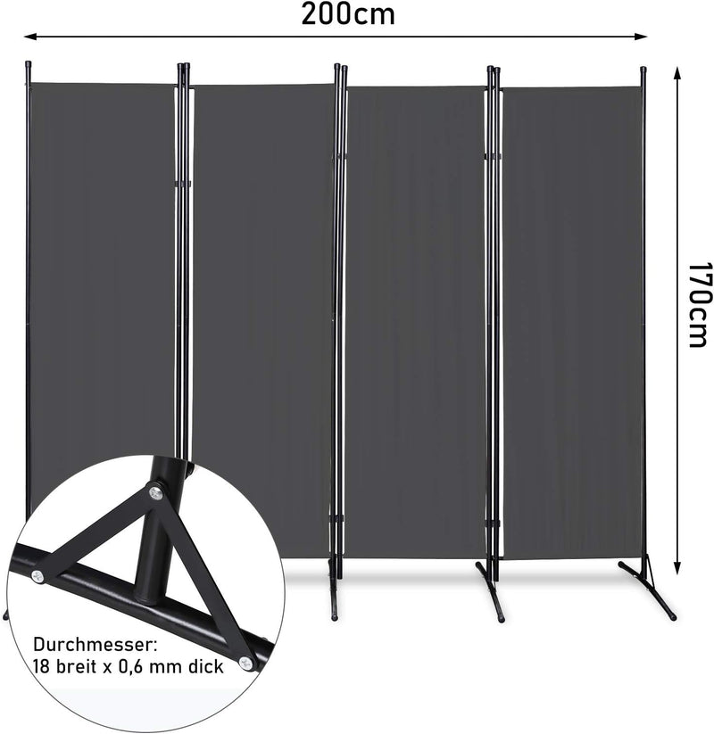 Gimisgu Paravent 200x170cm Raumteiler Gross Garten Stellwand Trennwand Balkon Sichtschutz, 4 Teilig,