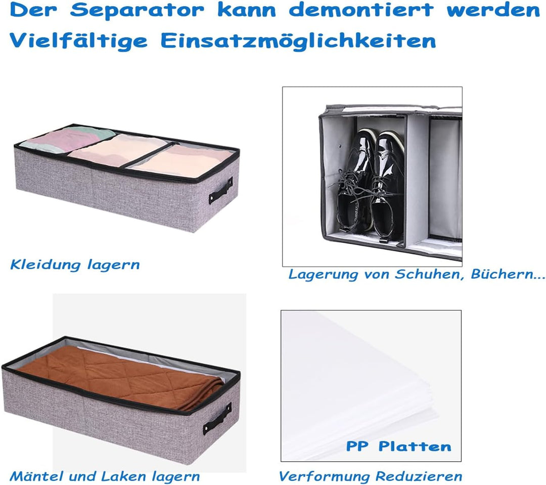 AARAINBOW Stoff Unterbettkommode mit Verstellbaren Zellen, Unterbett Schuhe Aufbewahrungsbox mit Dec