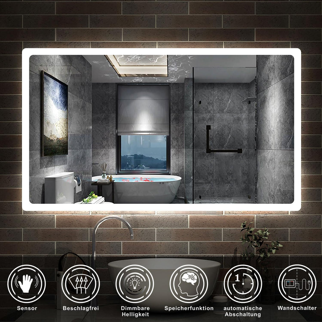 Aica Sanitär LED Spiegel 140×80 cm Sensor Schalter Beschlagfrei Badspiegel mit Beleuchtung dimmbar M