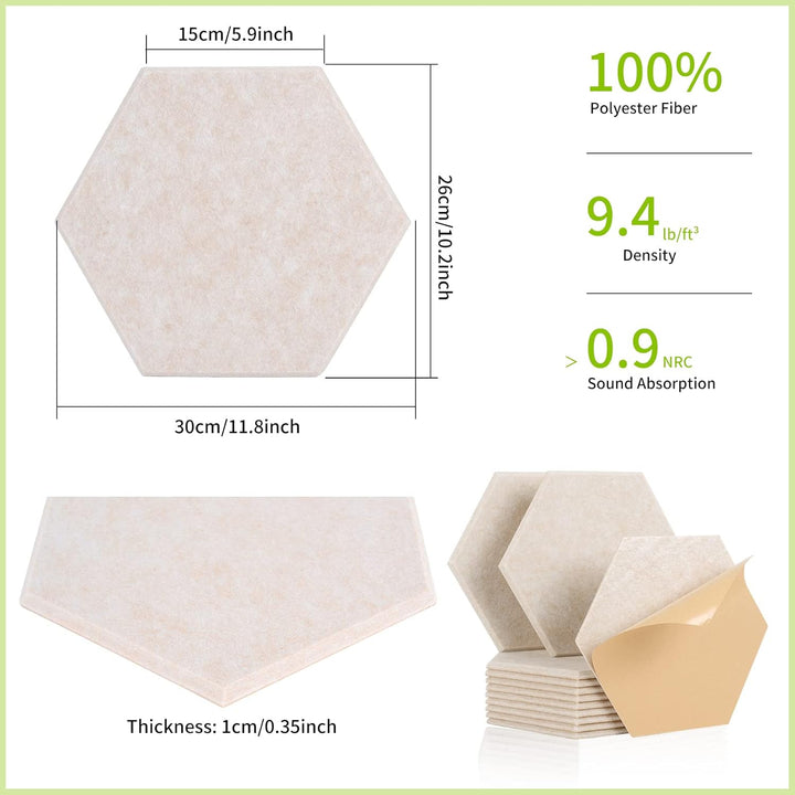 Rdutuok 12 Stück Selbstklebend Akustik Panel,30x26x1cm Hexagon Akustik Absorber Schallschutzplatten