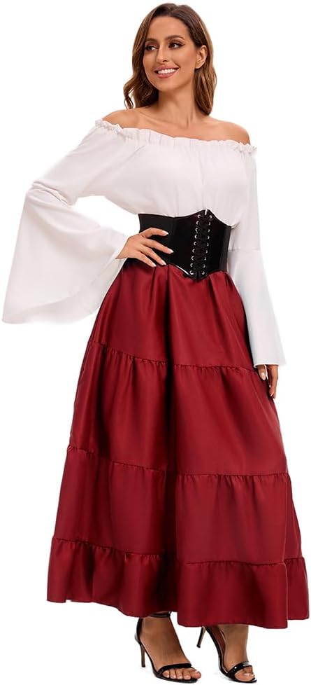 Feynman Damen Retro Mittelalter Kleid mit Trompetenärmel, Mittelalterliche Viktorianischen Königin K