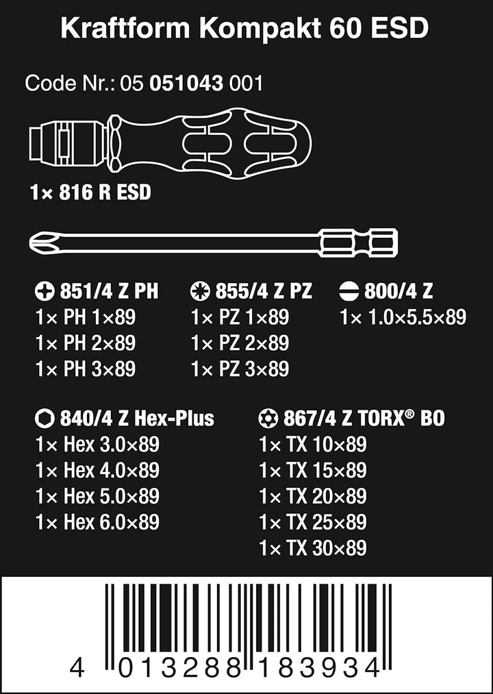 Wera Schraubendreher Set Kraftform Kompakt 60 ESD, 17-teilig, 05051043001