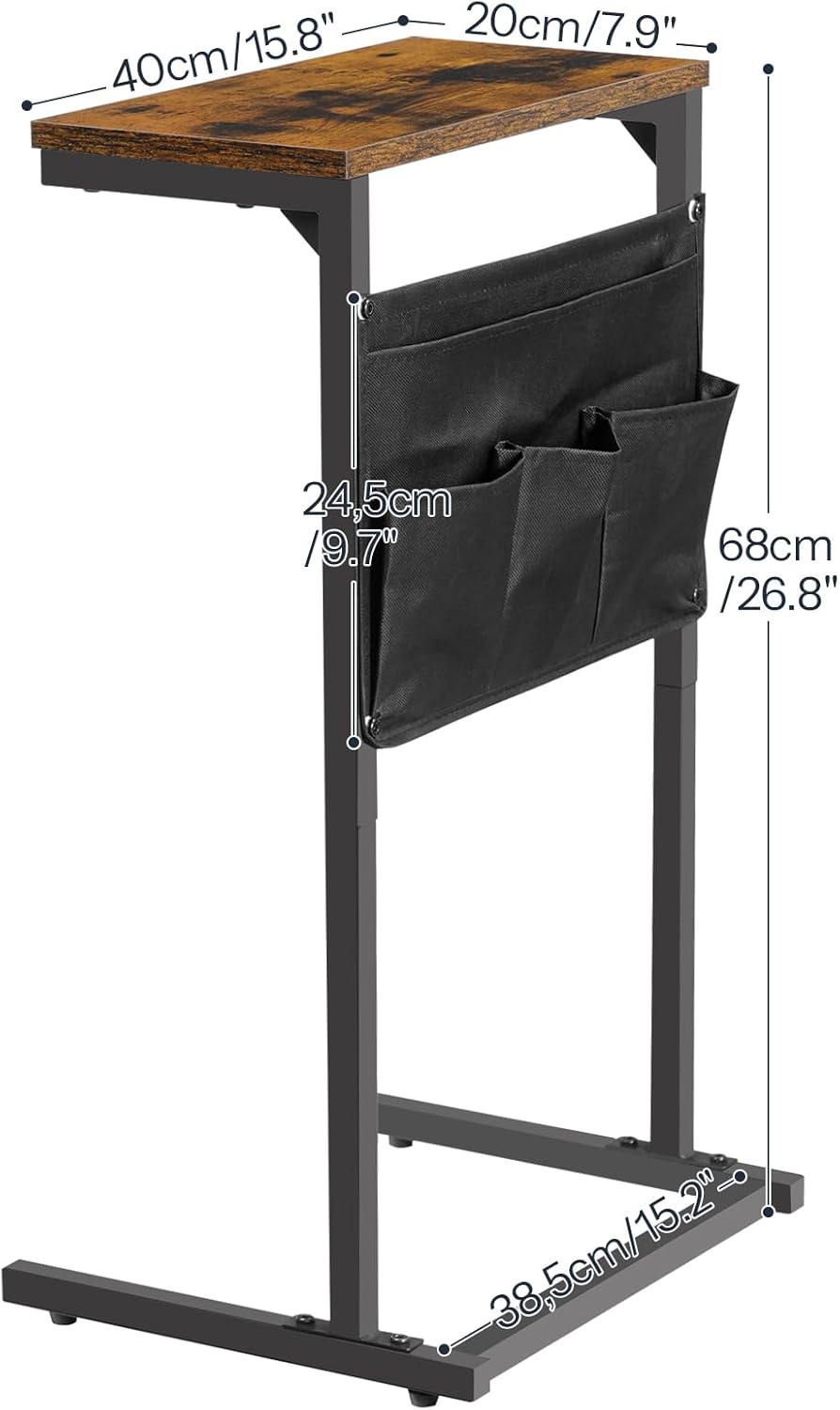 HOOBRO C-Form Beistelltisch, Sofatisch, Nachttisch, Snacktisch, mit 4 Oxford-Stofftaschen für kleine