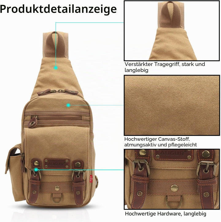 FANDARE Sling Bag Messenger Bag Schulterrucksack Umhängetasche Kleine Sporttasche Canvas Khaki, Khak