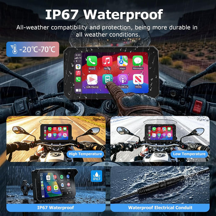 5 Zoll Motorrad Carplay Display, IP67 Ganzkörper Wasserdicht Motorrad navi Bluetooth GPS Siri/GOO-gl