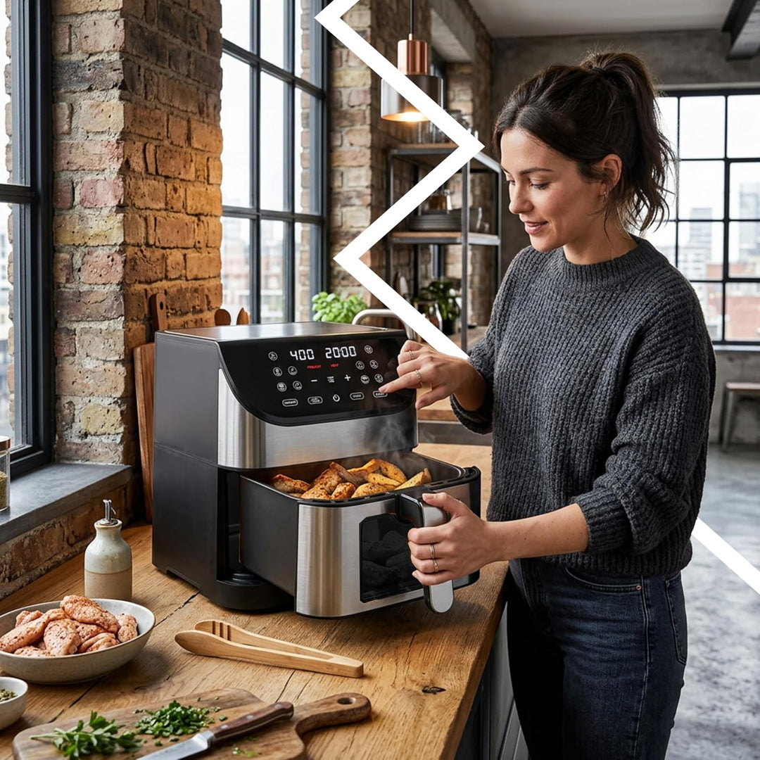 Retoo Heissluftfritteuse XXL 8L Airfryer 12-in-1 Funktionen, 1800W Leistung, Antihaftbeschichtung, T