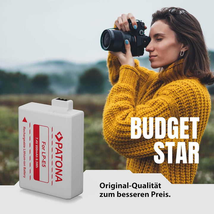 PATONA 2X Akku Ersatz für Canon LP-E5 LPE5 Battery Pack 850mAh 7.4V 6.3Wh | Ersatzakku für EOS Rebel