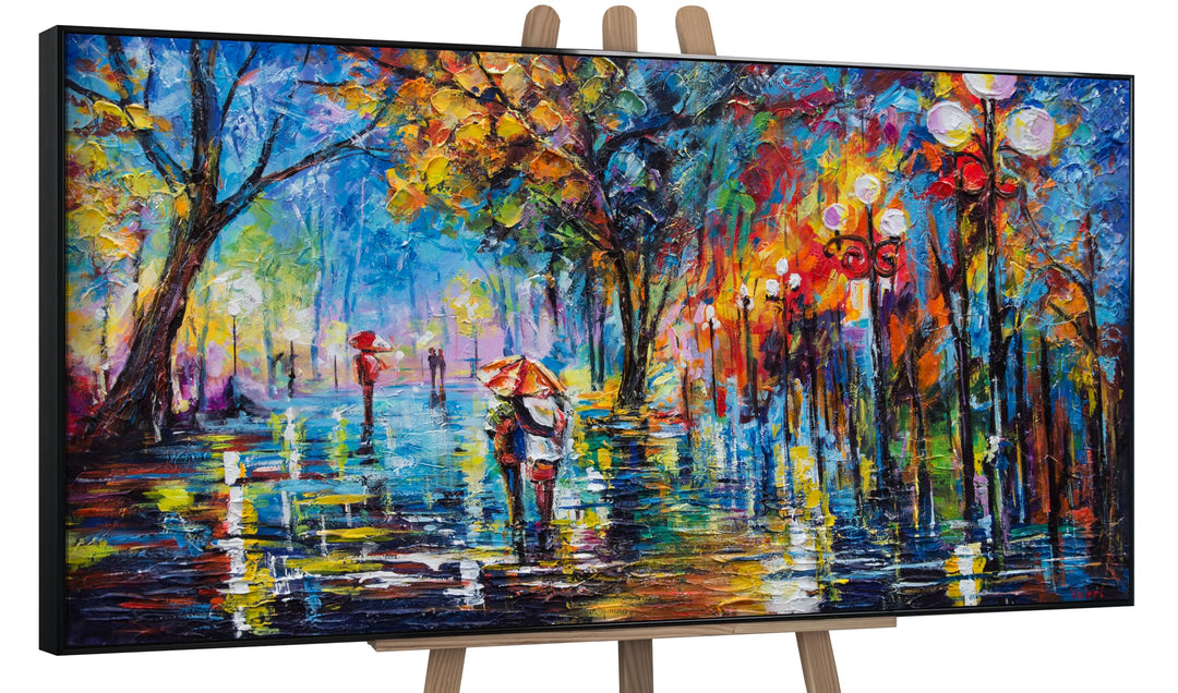YS-Art Abstrakt Stil Acryl Gemälde auf Leinwand Herbstliche Allee handgemalt Wandbilder Wohnzimmer m