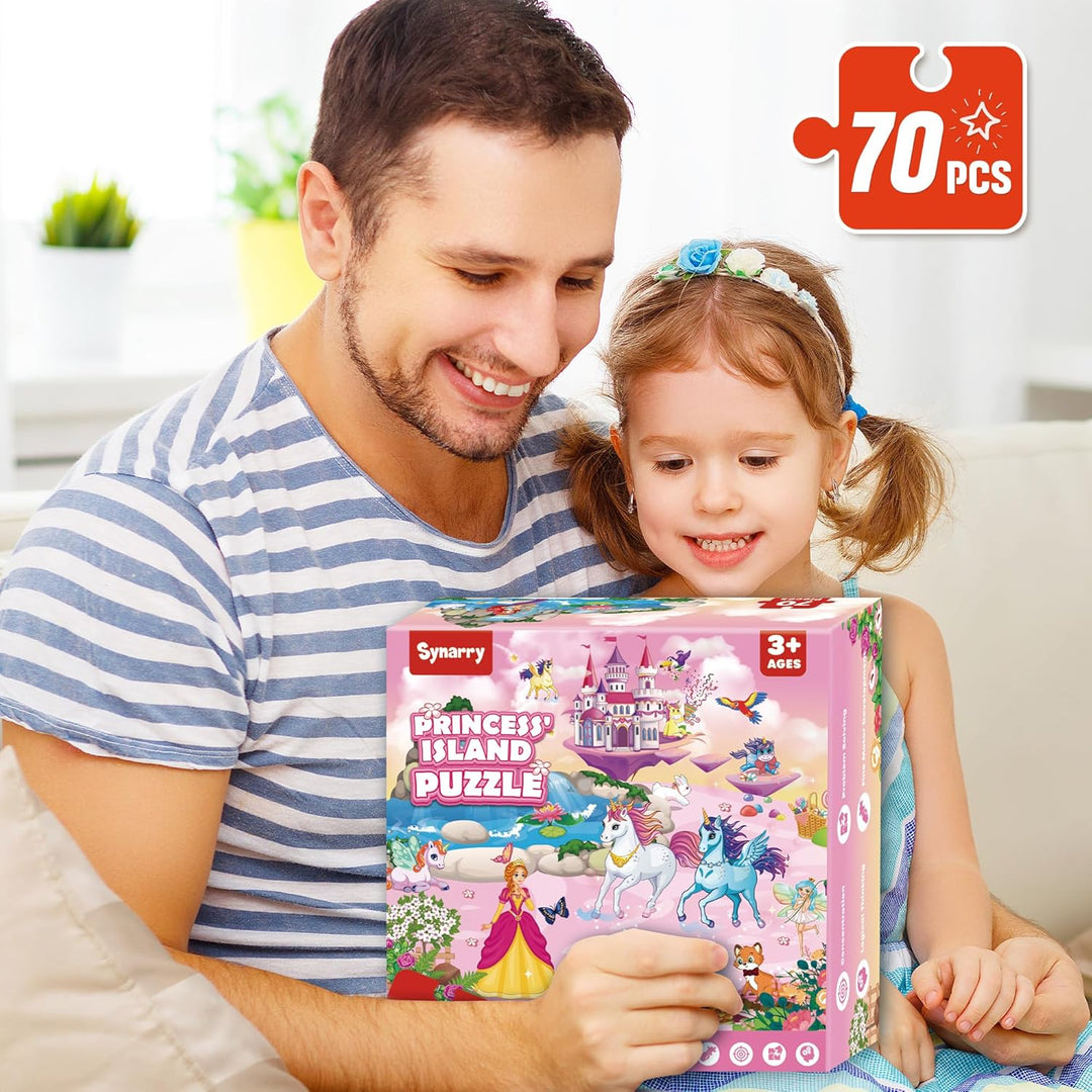 SYNARRY Grosse Einhorn Prinzessin Boden Puzzle für Kinder ab 3 4 5 6 7 8 Jahren, 70 Teile Kinderpuzz