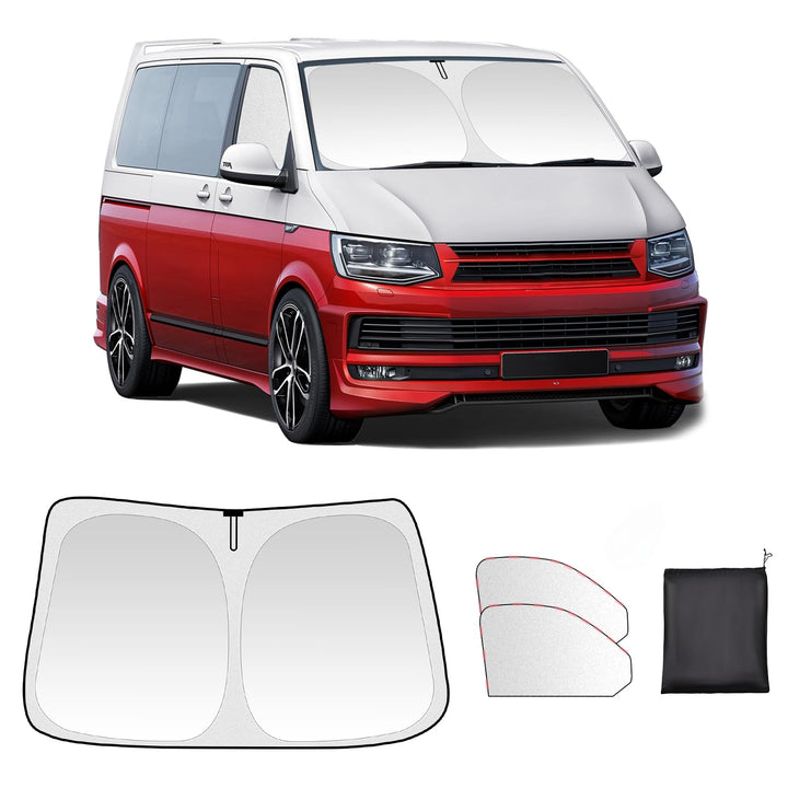 ZATOOTO Sonnenschutz für VW T5 T6 Frontscheibe &amp; Seitenfenster, Magnetisch | 3 Stück, Thermomatte VW