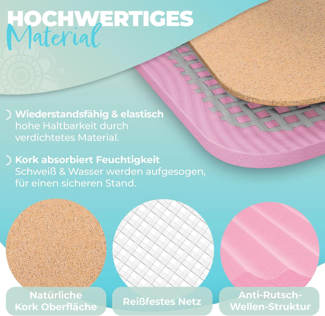 KESSER® Yogamatte Kork Inkl. Tragegurt Tasche & Yoga-Block Gymnastikmatte Yoga Matte rutschfest aus