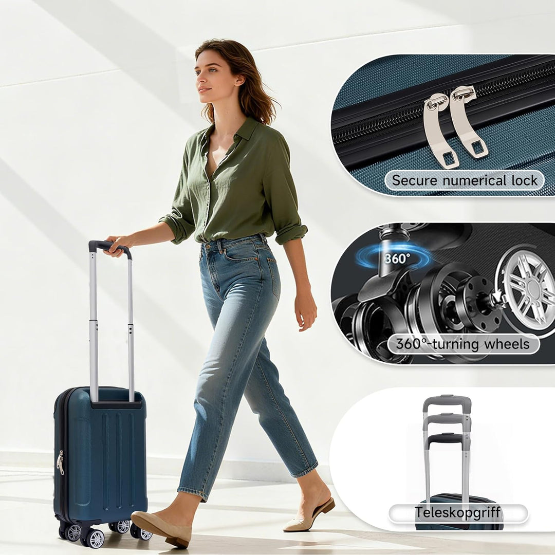 Boleedy Handgepäck Koffer, 40X25X20cm, Leichter Trolley Reisekoffer, Hartschalen Koffer, Luggage Set