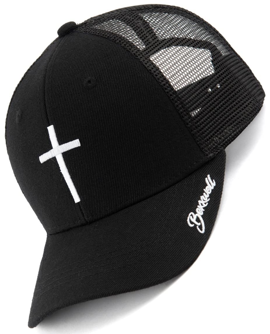 Bexxwell Trucker Cap schwarz mit Kreuz-Stickerei (optimale Passform, Kappe, Black, Truckercap, Cross