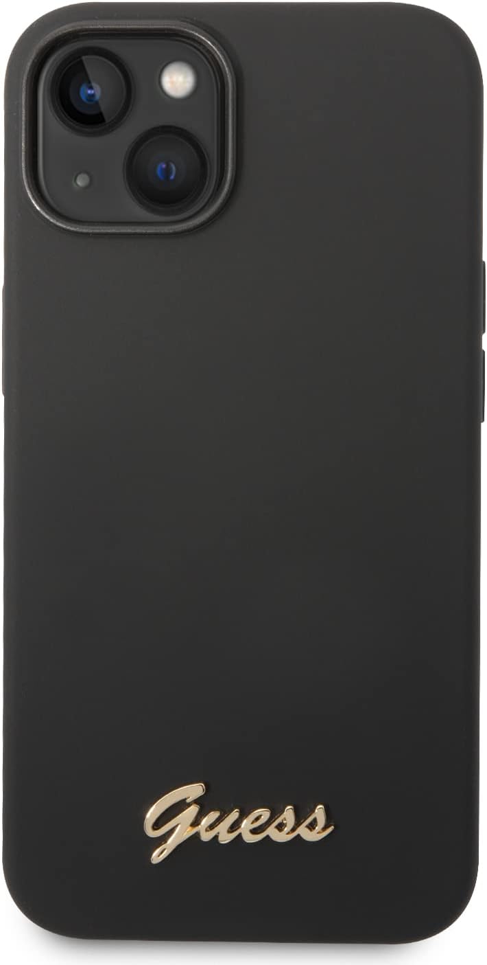 Guess GUHCP14SSLSMK hülle für iPhone 14 6,1" schwarz/Black Hard case Silicone Vintage Gold Logo, sch