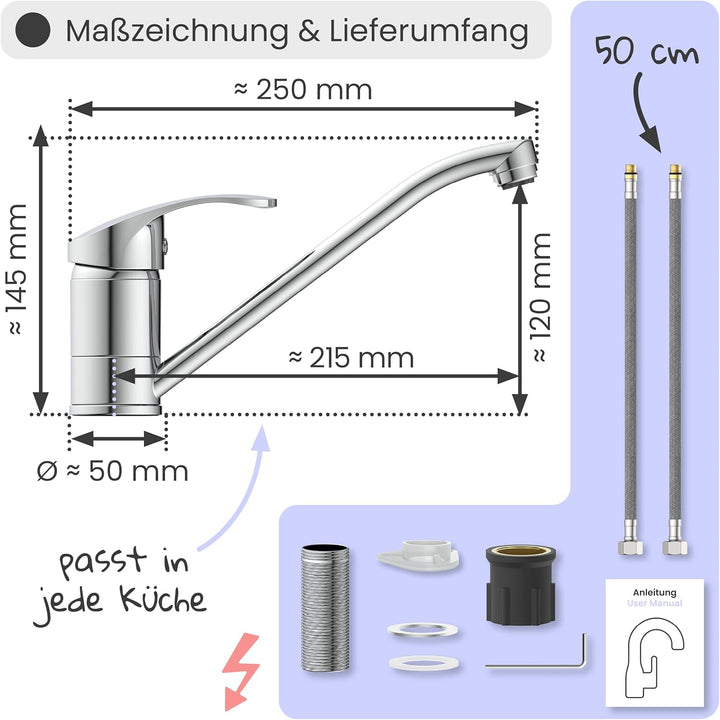 instmaier K1 Küchenaramtur Niederdruck | Wasserhahn Küche | Niederdruck Spültischarmatur | Armatur S